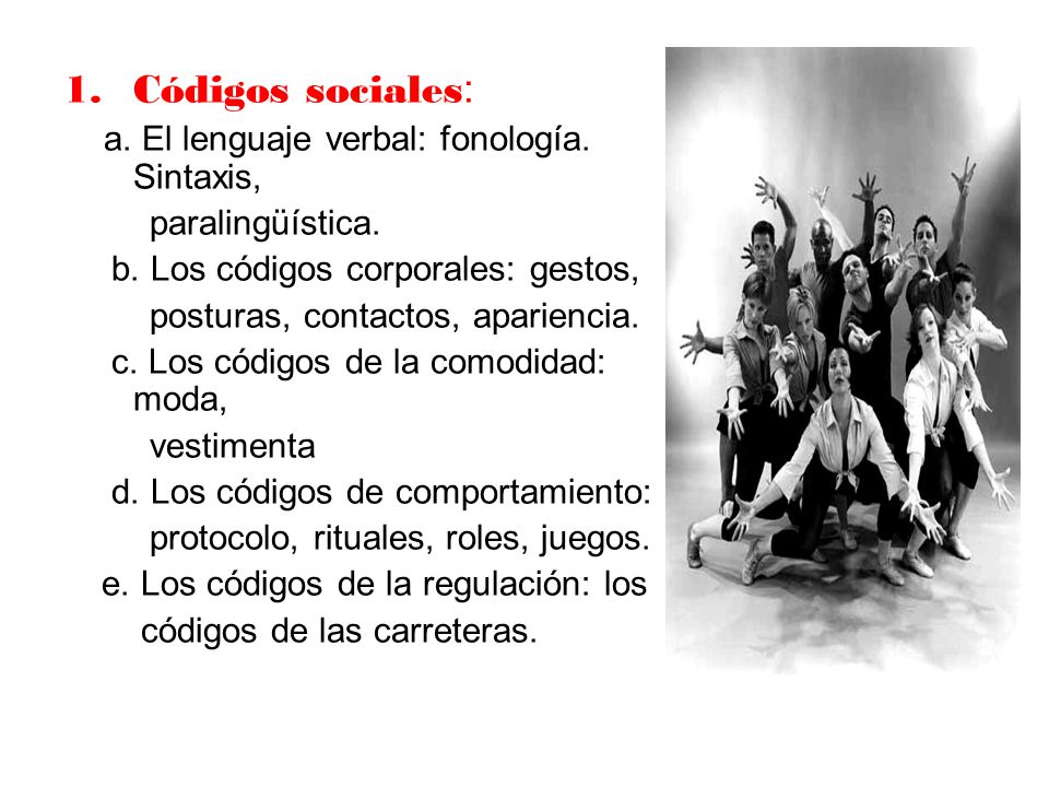 Códigos sociales: paralingüística. b. Los códigos corporales: gestos,