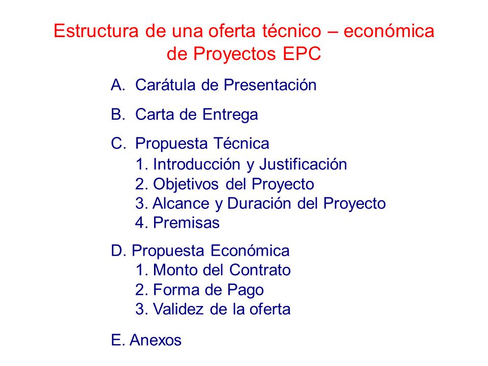 Estructura de una oferta técnico – económica de Proyectos EPC