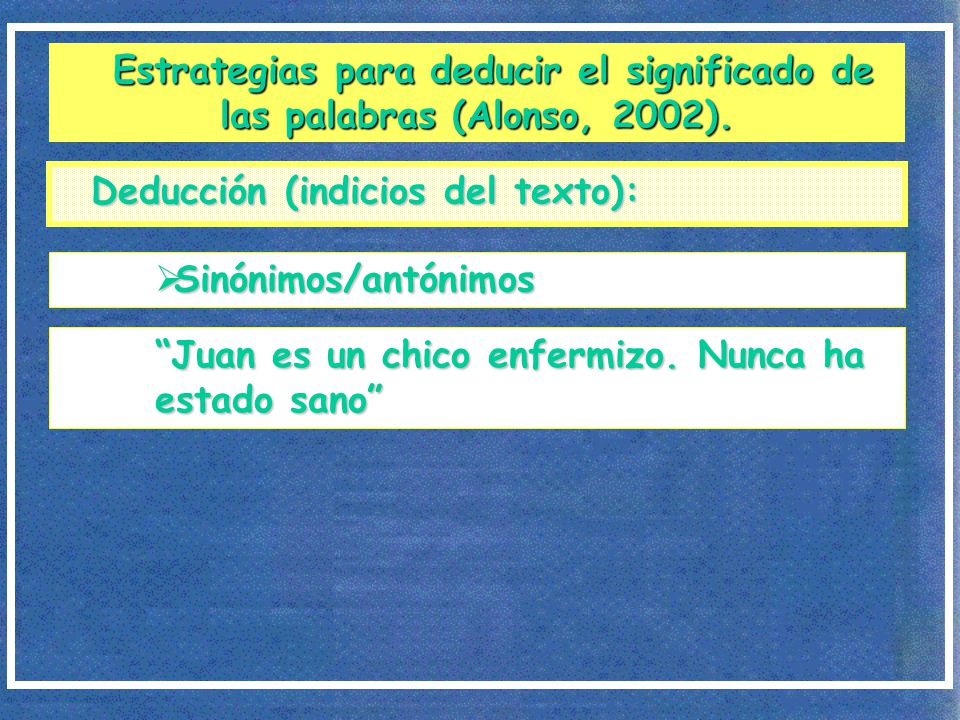 Estrategias para deducir el significado de las palabras (Alonso, 2002).