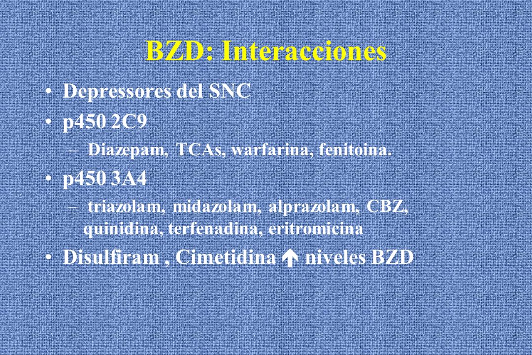 BZD: Interacciones Depressores del SNC p450 2C9 p450 3A4