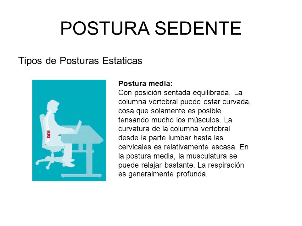 POSTURA SEDENTE Tipos de Posturas Estaticas Postura media: