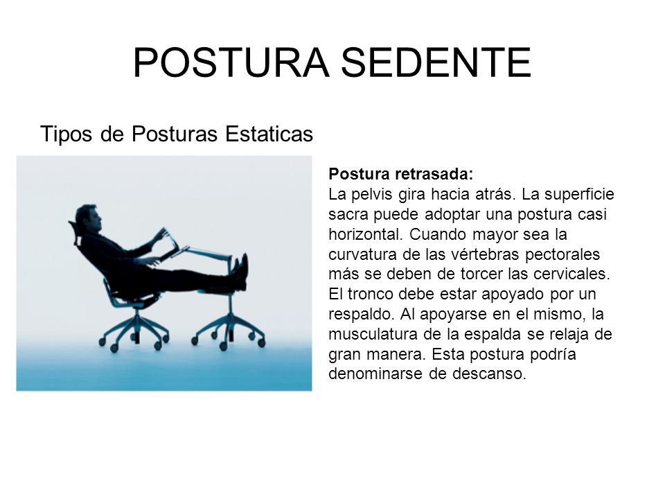 POSTURA SEDENTE Tipos de Posturas Estaticas Postura retrasada: