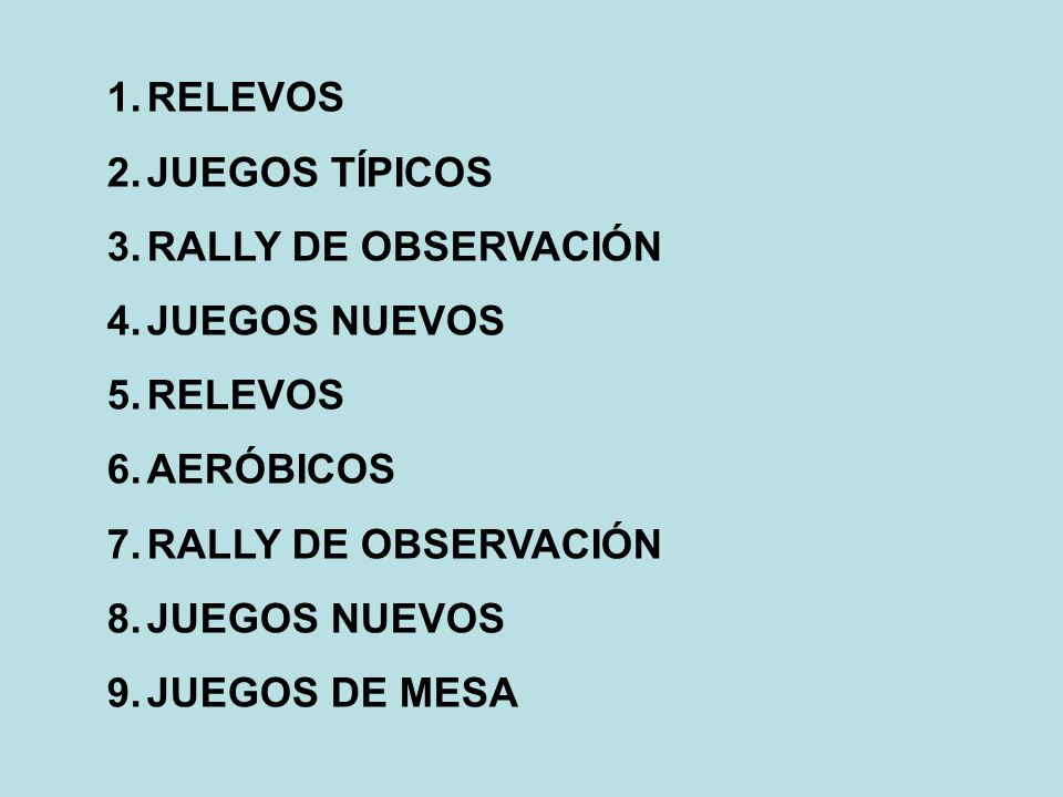 RELEVOS JUEGOS TÍPICOS RALLY DE OBSERVACIÓN JUEGOS NUEVOS AERÓBICOS JUEGOS DE MESA