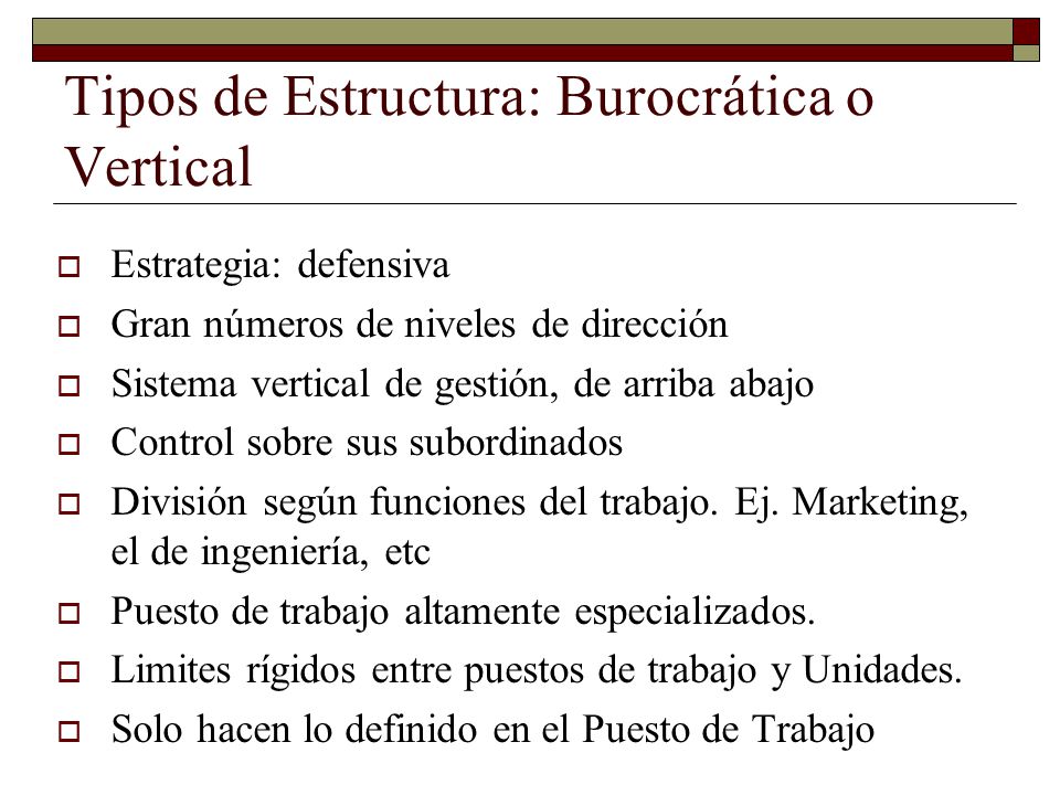 Tipos de Estructura: Burocrática o Vertical
