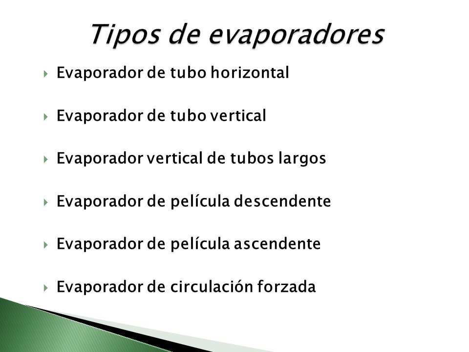 Tipos de evaporadores Evaporador de tubo horizontal