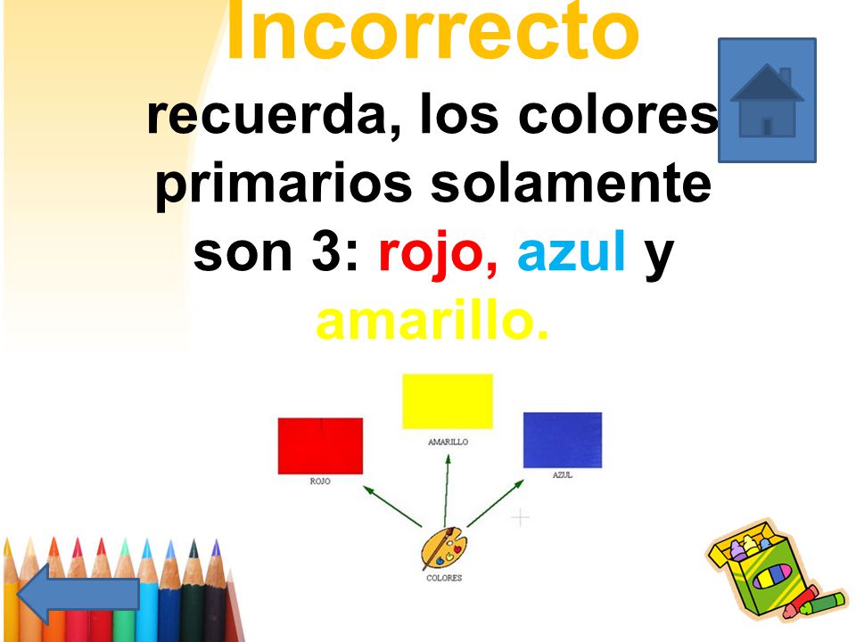 Incorrecto recuerda, los colores primarios solamente son 3: rojo, azul y amarillo.