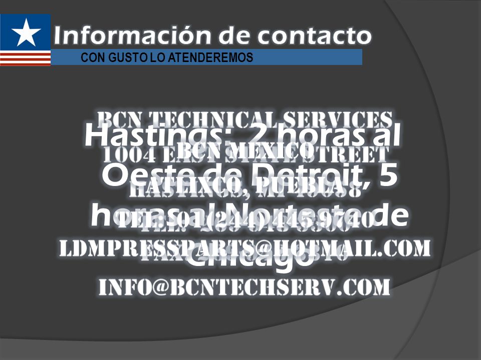 Hastings: 2 horas al Oeste de Detroit, 5 horas al Norteste de Chicago
