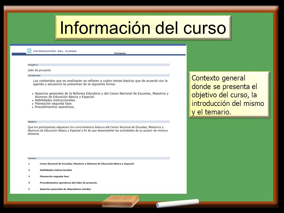 Información del curso Contexto general donde se presenta el objetivo del curso, la introducción del mismo y el temario.