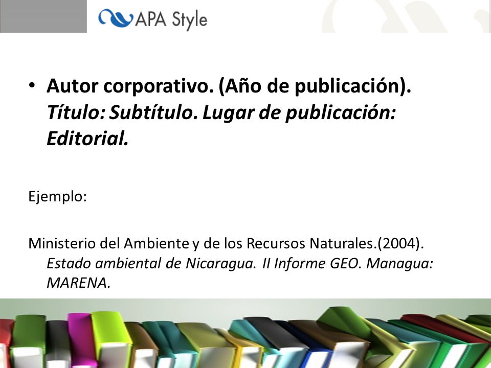 Autor corporativo. (Año de publicación). Título: Subtítulo