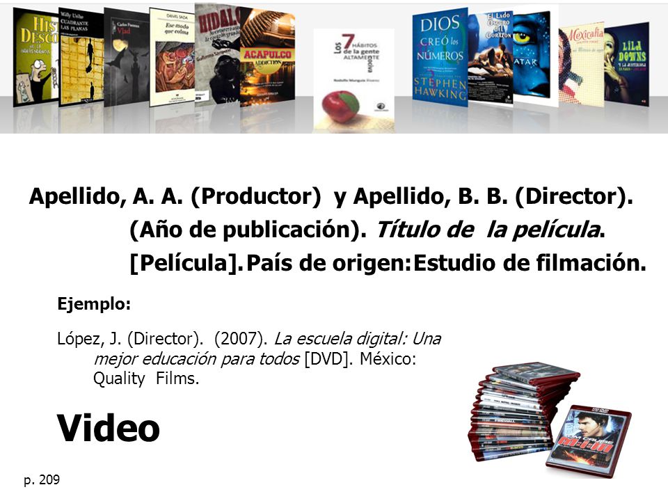 Video Apellido, A. A. (Productor) y Apellido, B. B. (Director).