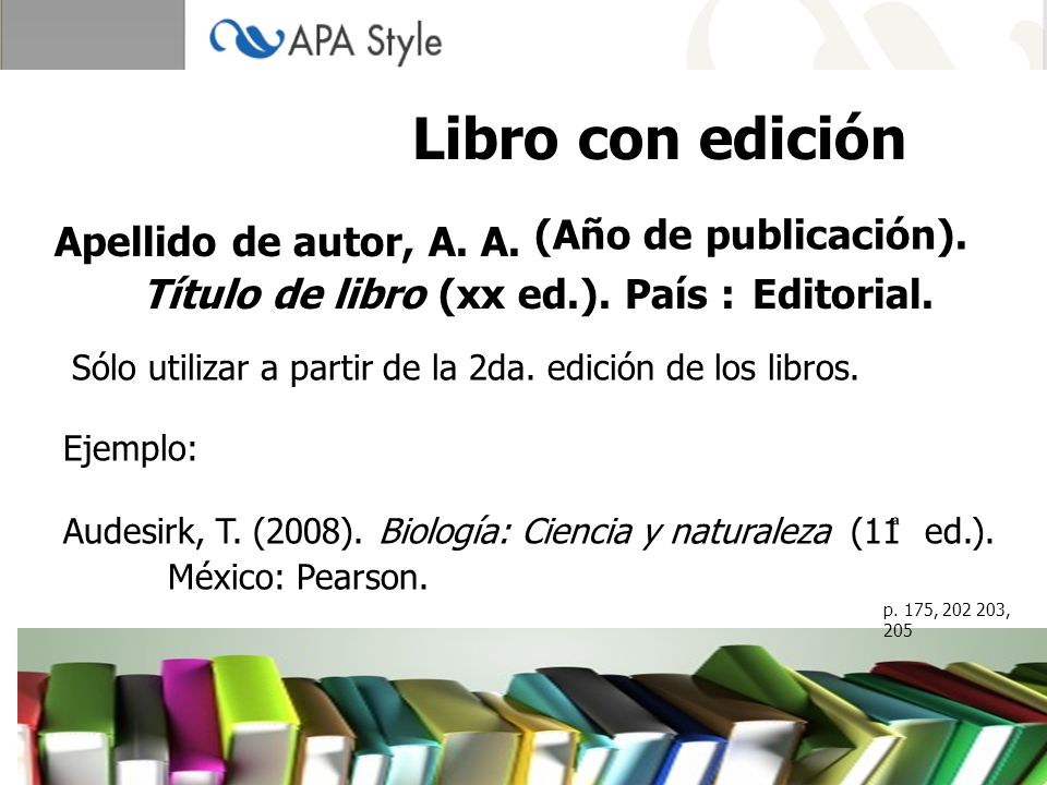 Libro con edición (Año de publicación). Apellido de autor, A. A.