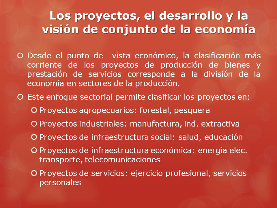 Los proyectos, el desarrollo y la visión de conjunto de la economía