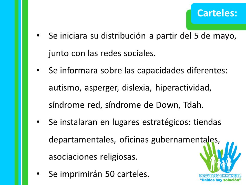Carteles: Se iniciara su distribución a partir del 5 de mayo, junto con las redes sociales.