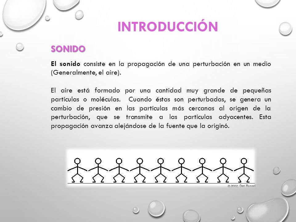 INTRODUCCIÓN SONIDO. El sonido consiste en la propagación de una perturbación en un medio (Generalmente, el aire).
