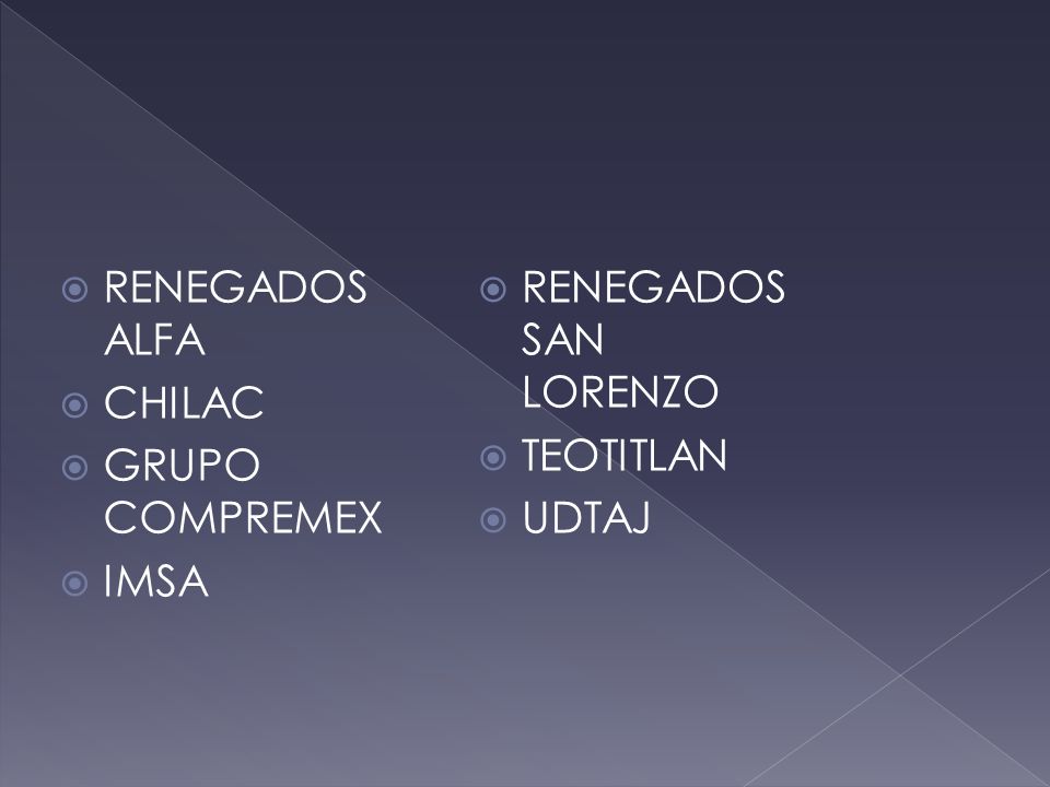 RENEGADOS ALFA CHILAC GRUPO COMPREMEX IMSA RENEGADOS SAN LORENZO TEOTITLAN UDTAJ