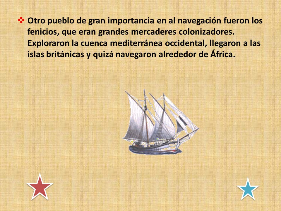 Otro pueblo de gran importancia en al navegación fueron los fenicios, que eran grandes mercaderes colonizadores.