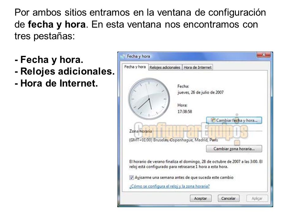 Por ambos sitios entramos en la ventana de configuración de fecha y hora.