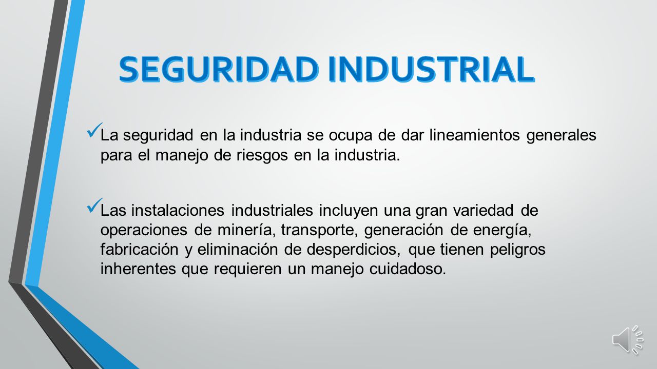 SEGURIDAD INDUSTRIAL La seguridad en la industria se ocupa de dar lineamientos generales para el manejo de riesgos en la industria.
