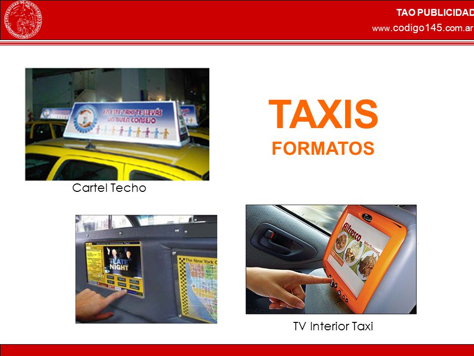 TAXIS FORMATOS Cartel Techo TV Interior Taxi TAO PUBLICIDAD