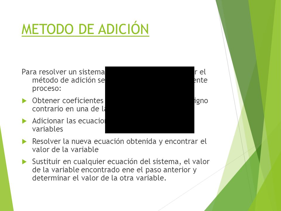 METODO DE ADICIÓN Para resolver un sistema de ecuaciones lineales por el método de adición se puede considerar el siguiente proceso: