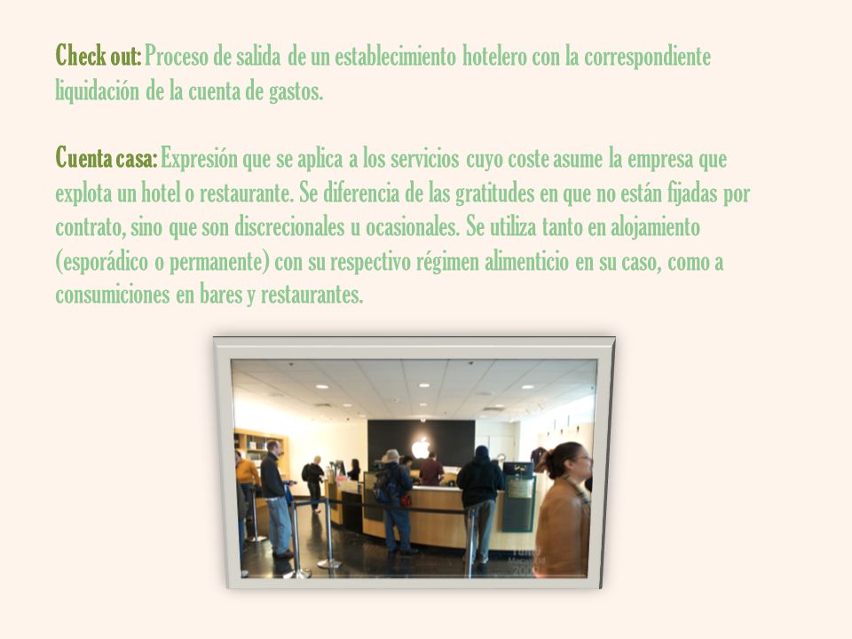 Check out: Proceso de salida de un establecimiento hotelero con la correspondiente liquidación de la cuenta de gastos.