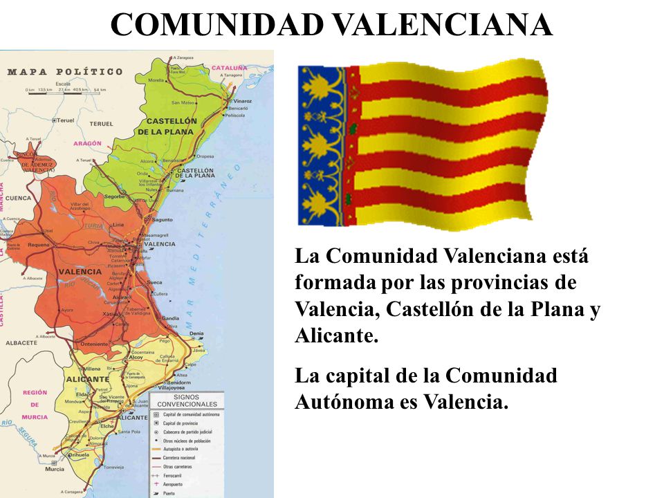 COMUNIDAD VALENCIANA La Comunidad Valenciana está formada por las provincias de Valencia, Castellón de la Plana y Alicante.