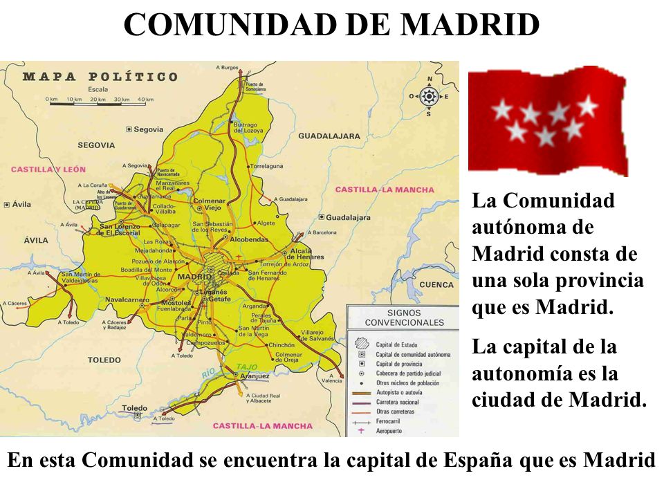 COMUNIDAD DE MADRID La Comunidad autónoma de Madrid consta de una sola provincia que es Madrid. La capital de la autonomía es la ciudad de Madrid.