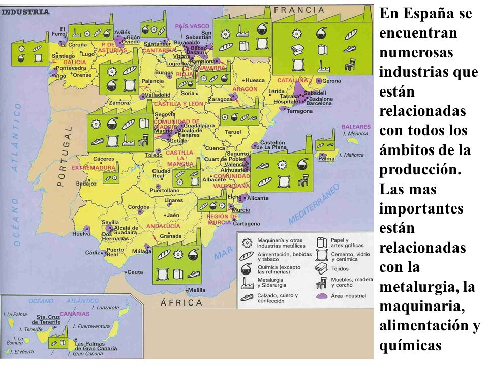 En España se encuentran numerosas industrias que están relacionadas con todos los ámbitos de la producción.