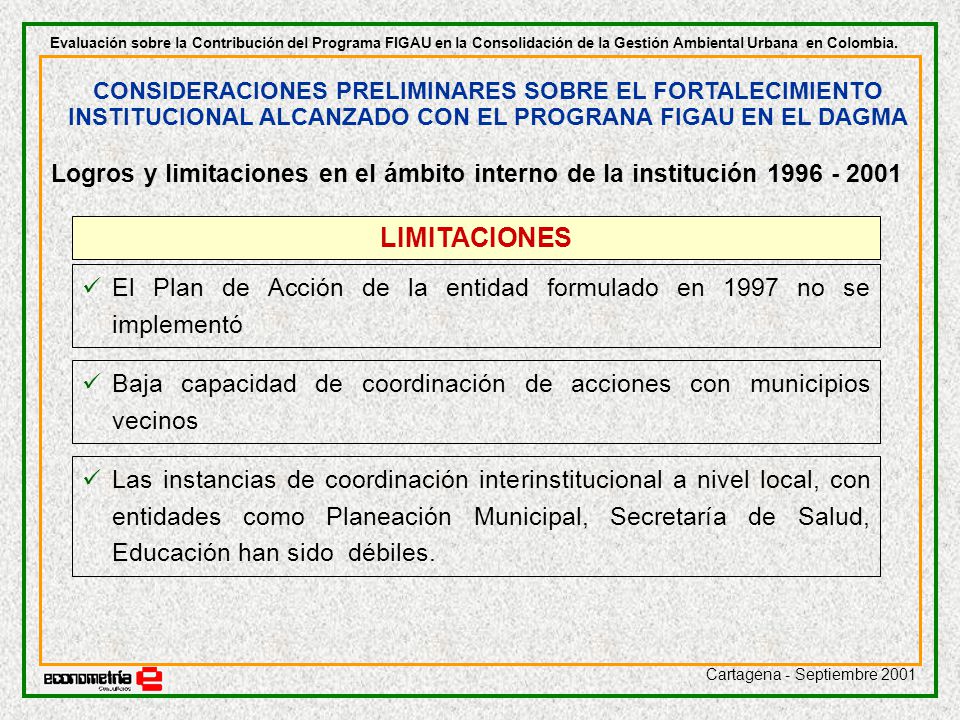 Evaluación sobre la Contribución del Programa FIGAU en la Consolidación de la Gestión Ambiental Urbana en Colombia.