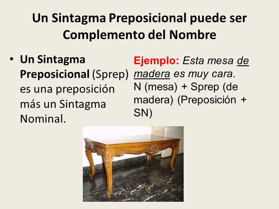 Un Sintagma Preposicional puede ser Complemento del Nombre