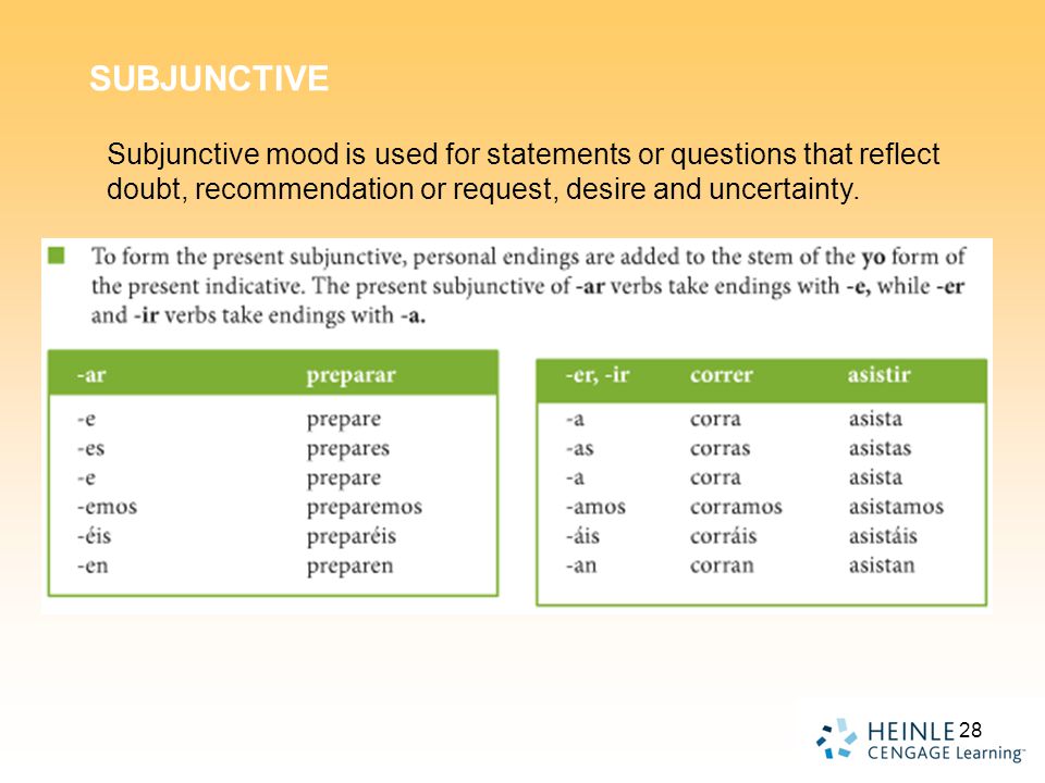 SUBJUNCTIVE Subjunctive mood is used for statements or questions that reflect doubt, recommendation or request, desire and uncertainty.
