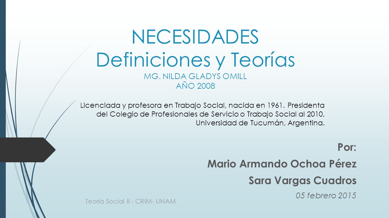 NECESIDADES Definiciones y Teorías MG. NILDA GLADYS OMILL AÑO 2008