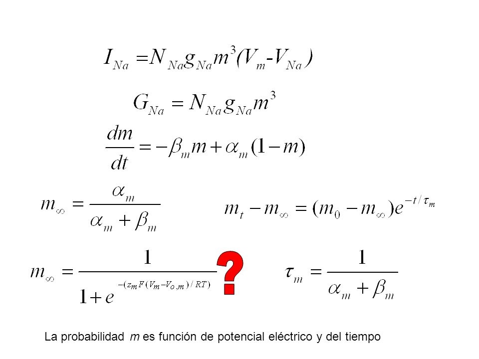 La probabilidad m es función de potencial eléctrico y del tiempo