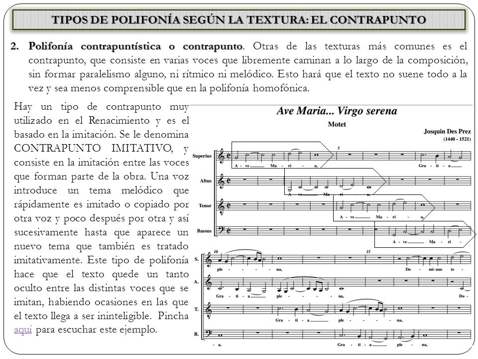 TIPOS DE POLIFONÍA SEGÚN LA TEXTURA: EL CONTRAPUNTO