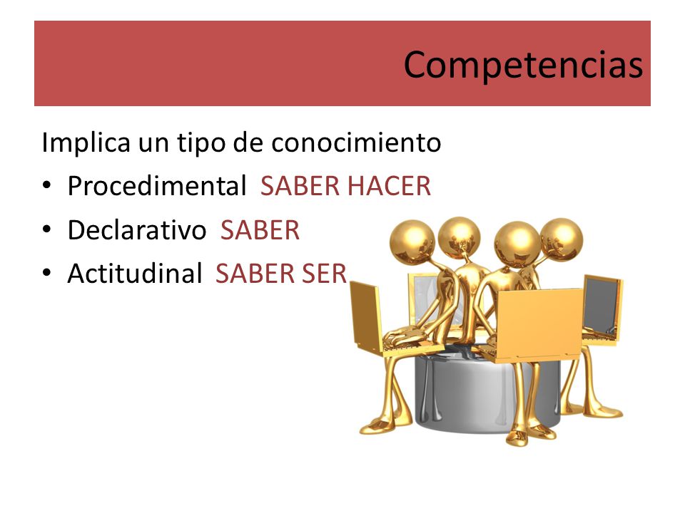 Competencias Implica un tipo de conocimiento Procedimental SABER HACER