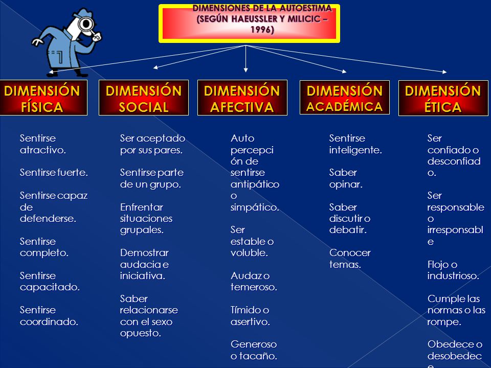 DIMENSIONES DE LA AUTOESTIMA (SEGÚN HAEUSSLER Y MILICIC – 1996)