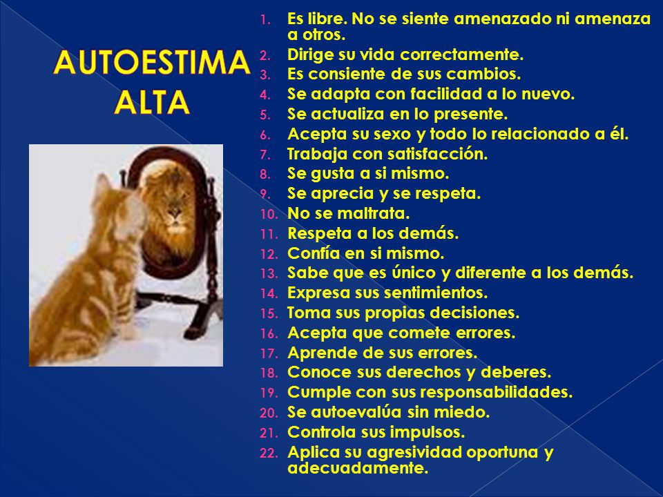 AUTOESTIMA ALTA Es libre. No se siente amenazado ni amenaza a otros.
