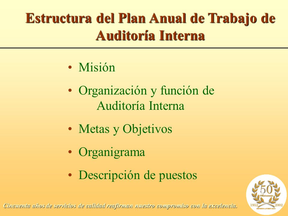 Estructura del Plan Anual de Trabajo de Auditoría Interna