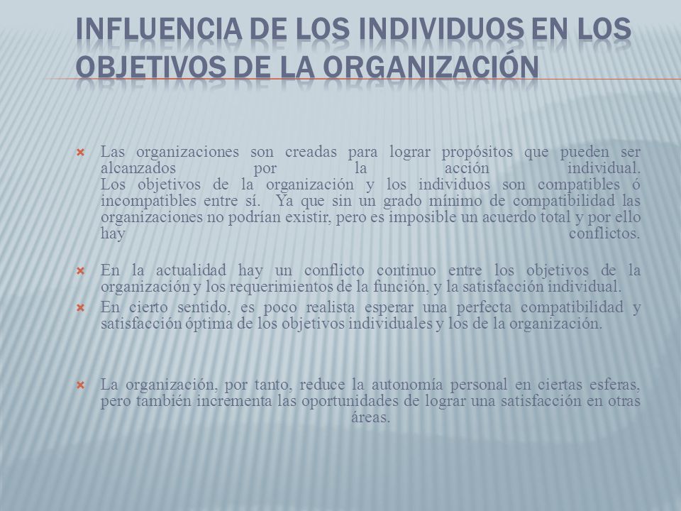 Influencia de los individuos en los objetivos de la organización