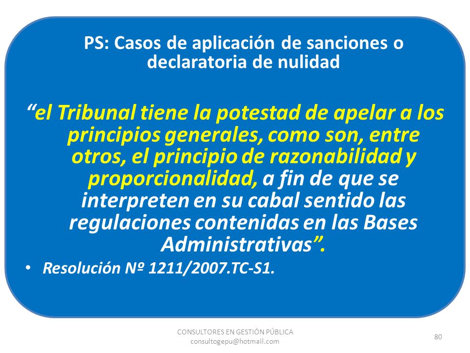 PS: Casos de aplicación de sanciones o declaratoria de nulidad