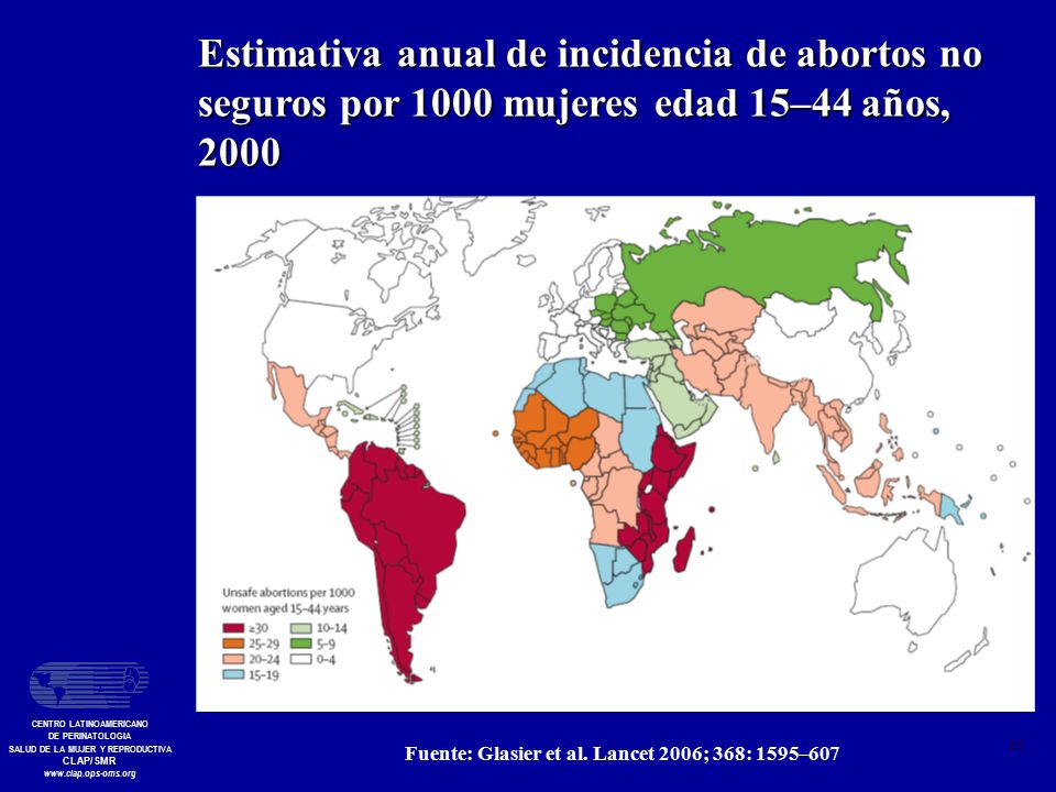 Estimativa anual de incidencia de abortos no seguros por 1000 mujeres edad 15–44 años, 2000