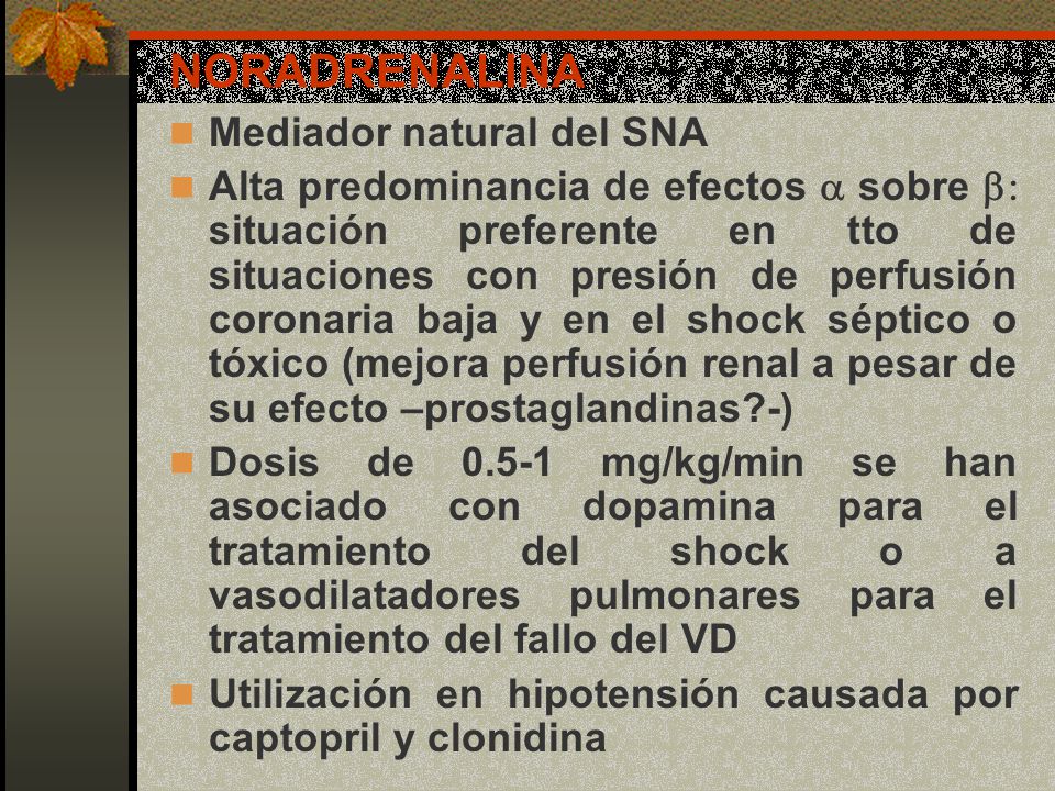 NORADRENALINA Mediador natural del SNA