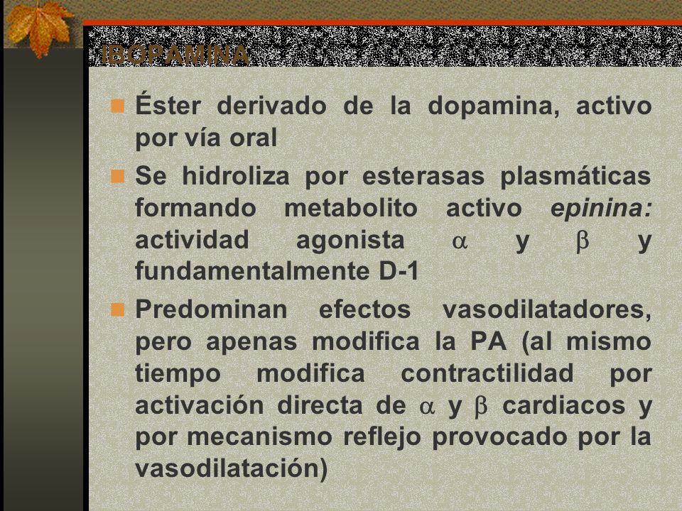 IBOPAMINA Éster derivado de la dopamina, activo por vía oral.