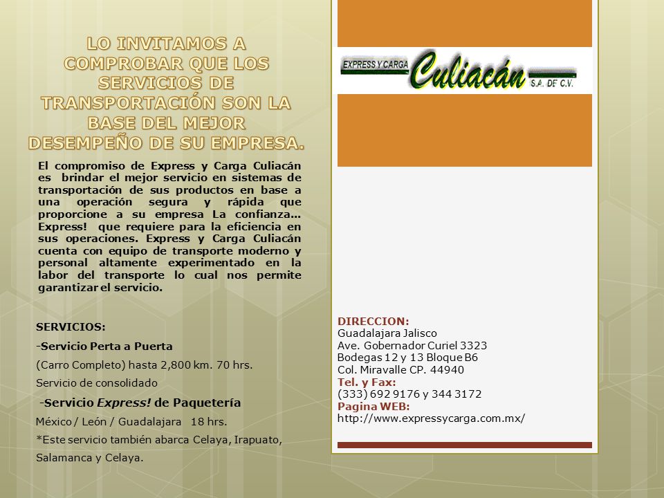 LO INVITAMOS A COMPROBAR QUE LOS SERVICIOS DE TRANSPORTACIÓN SON LA BASE DEL MEJOR DESEMPEÑO DE SU EMPRESA.