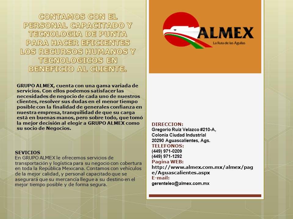 CONTAMOS CON EL PERSONAL CAPACITADO Y TECNOLOGIA DE PUNTA PARA HACER EFICIENTES LOS RECURSOS HUMANOS Y TECNOLOGICOS EN BENEFICIO AL CLIENTE.