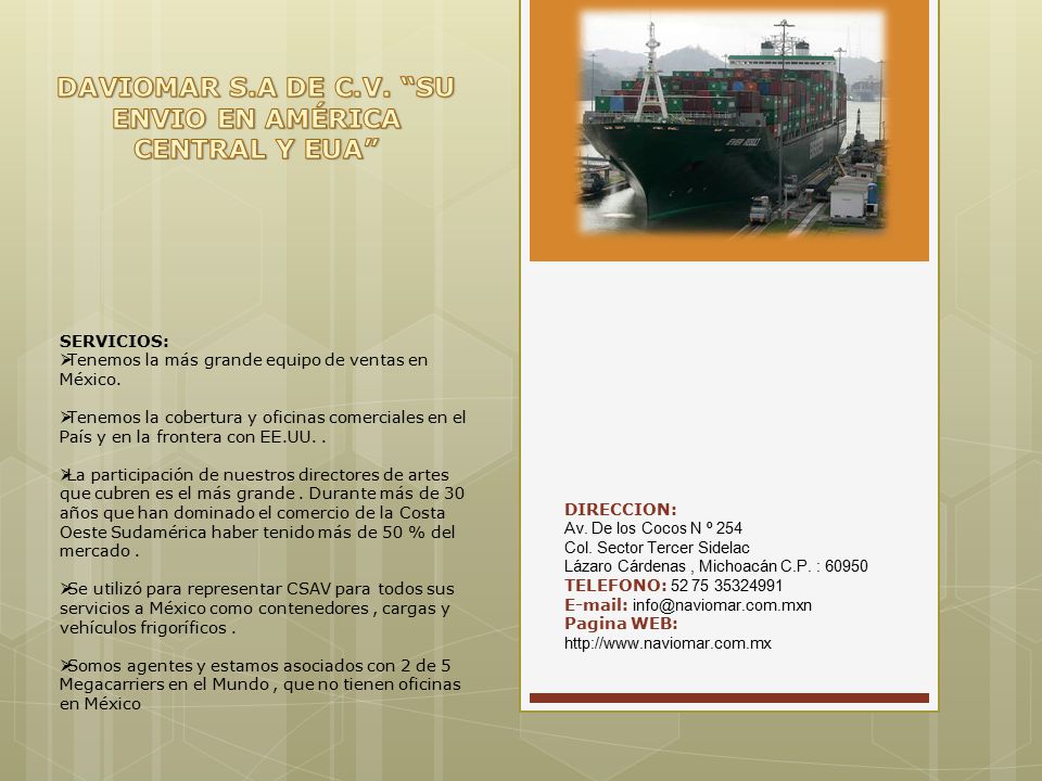 DAVIOMAR S.A DE C.V. SU ENVIO EN AMÉRICA CENTRAL Y EUA