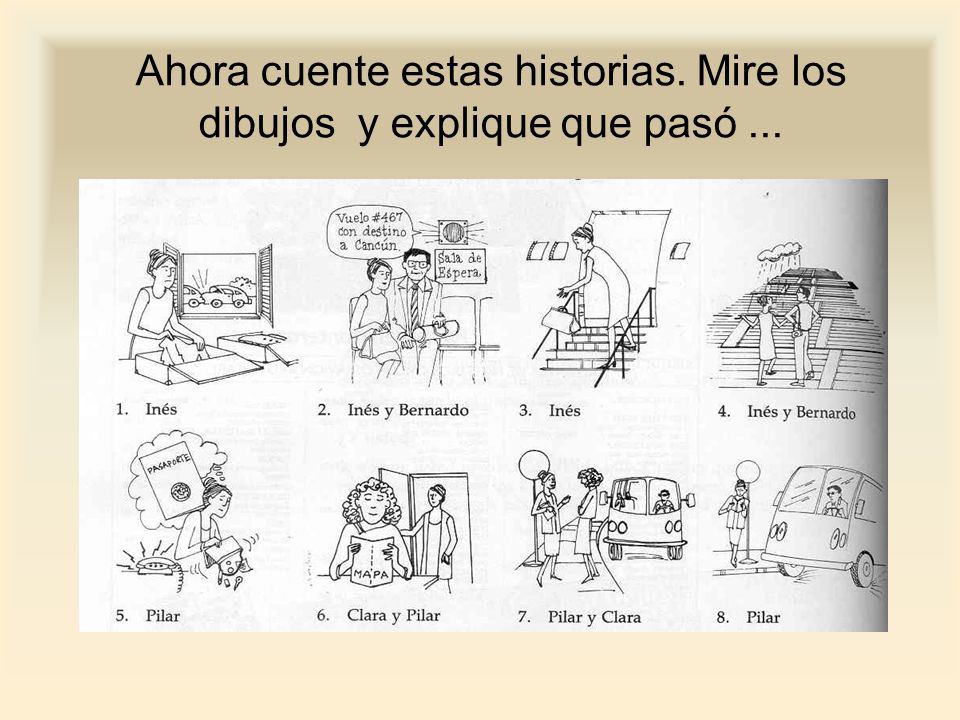 Ahora cuente estas historias. Mire los dibujos y explique que pasó ...