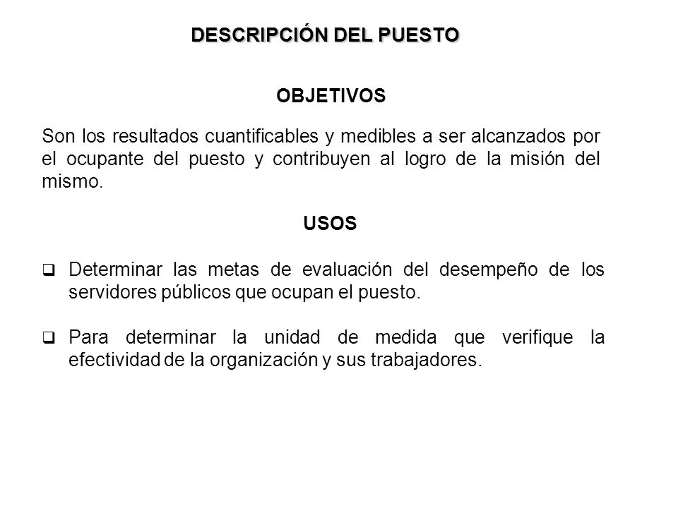 DESCRIPCIÓN DEL PUESTO