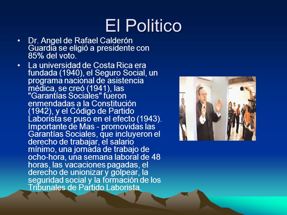 El Politico Dr. Angel de Rafael Calderón Guardia se eligió a presidente con 85% del voto.