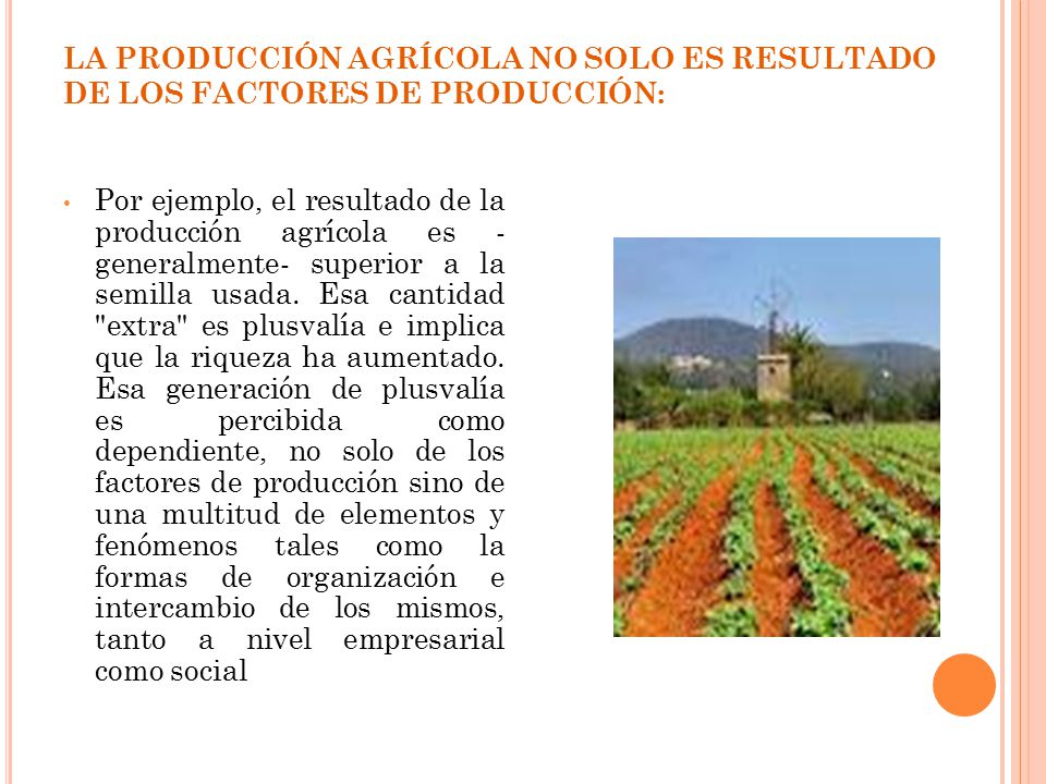 LA PRODUCCIÓN AGRÍCOLA NO SOLO ES RESULTADO DE LOS FACTORES DE PRODUCCIÓN: